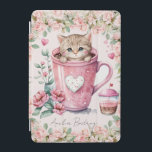 Cute Kitten Cat in Cup Blush Pink Roses Flowers iPad Mini Cover<br><div class="desc">This iPad cover features a super adorable tabby kitten in a pink cup and lovely blush pink flowers. It makes a perfect personalized gift for any cat lovers. Option to personalize it with a name or an initial, simply delete it if not required. Click the "edit using design tools" button...</div>