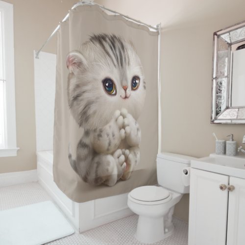 Cute Kitten Cat Kitty Cat Watercolor Tan Shower Curtain