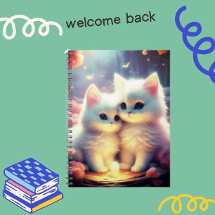 Cute Kitten Cat & Light with Butterflies Sparkly Notebook