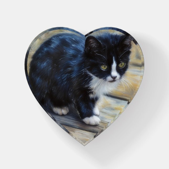 Cute Kitten Cat Lover Heart Paperweight (Front)