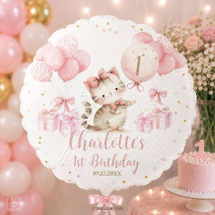Cute Kitten Cat Pink 1st 2nd 3rd Birthday Air-fill Balloon