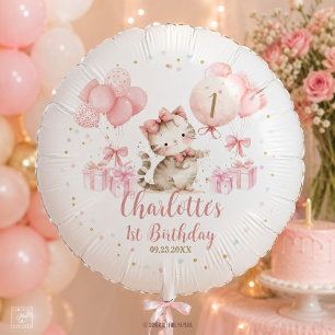 Cute Kitten Cat Pink Balloons 1st 2nd 3rd Birthday