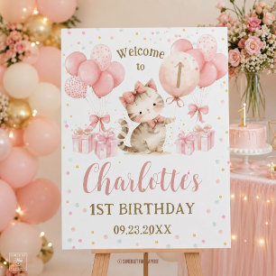Cute Kitten Cat Pink Balloons 1st 2nd 3rd Birthday Foam Board