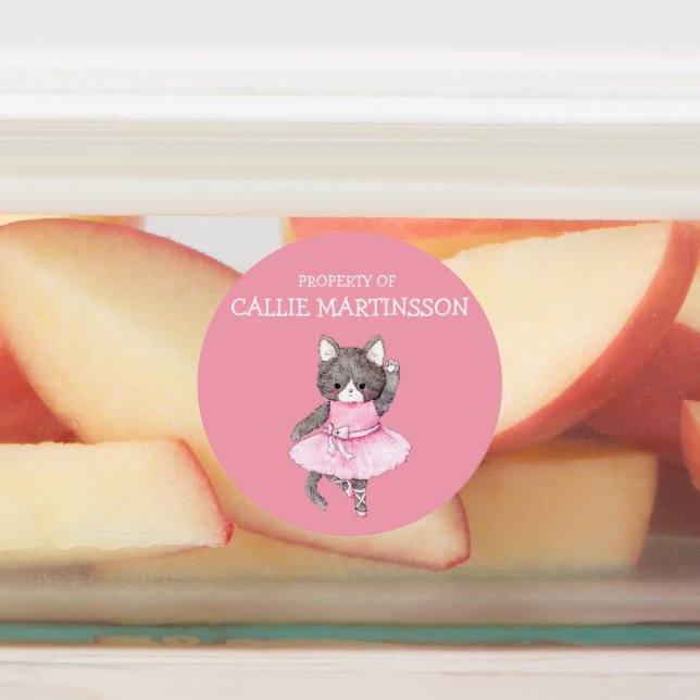 Cute Kitten Cat Pink Child's Name Kids' Labels (Affixed)