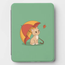 Cute Kitten Cat Red Yellow Umbrella Fall Green