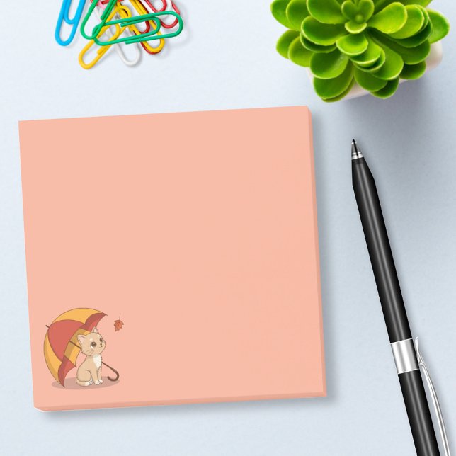 Cute Kitten Cat Red Yellow Umbrella Fall Pink Post-it Notes (Creator Uploaded)