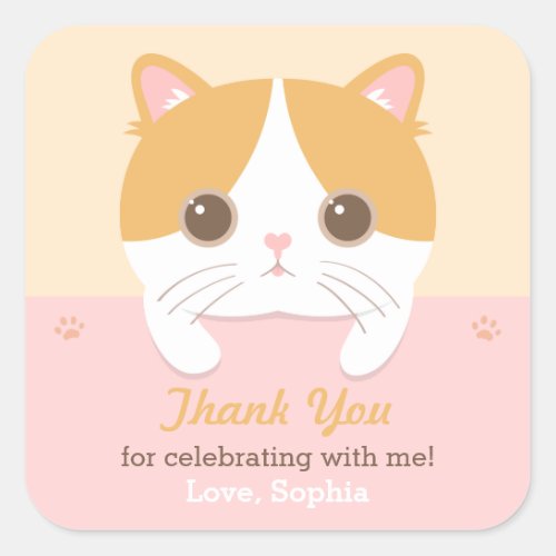 Cute Kitten Cat Thank You Birthday Party Stickers