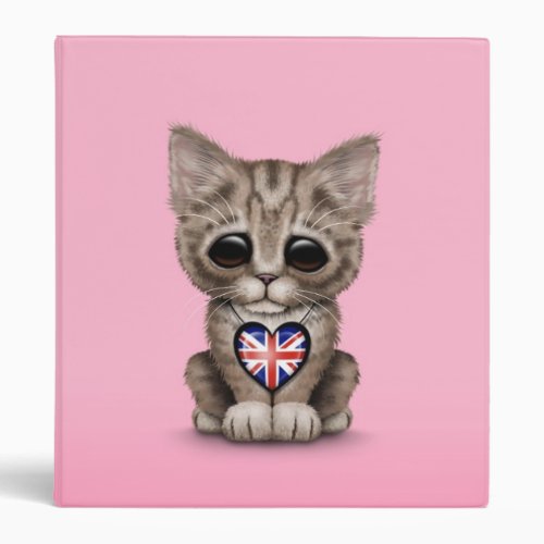 Cute Kitten Cat with British Flag Heart pink Binder