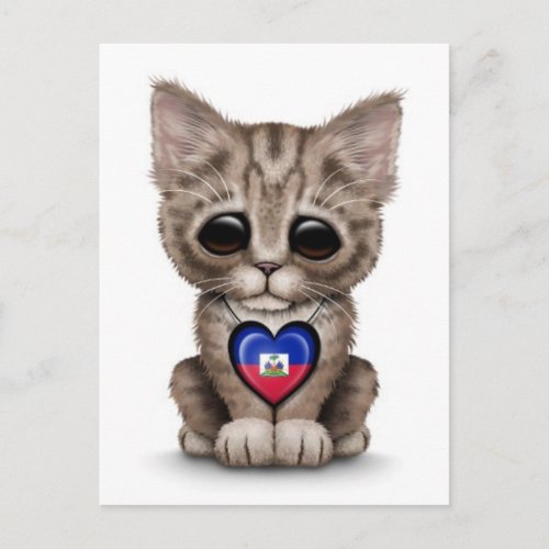 Cute Kitten Cat with Haitian Flag Heart white Postcard