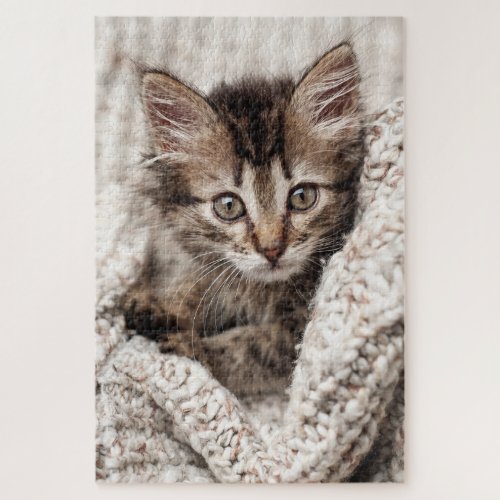 Cute Kitten Cat Wool Knitted Blanket Pet Nature Jigsaw Puzzle