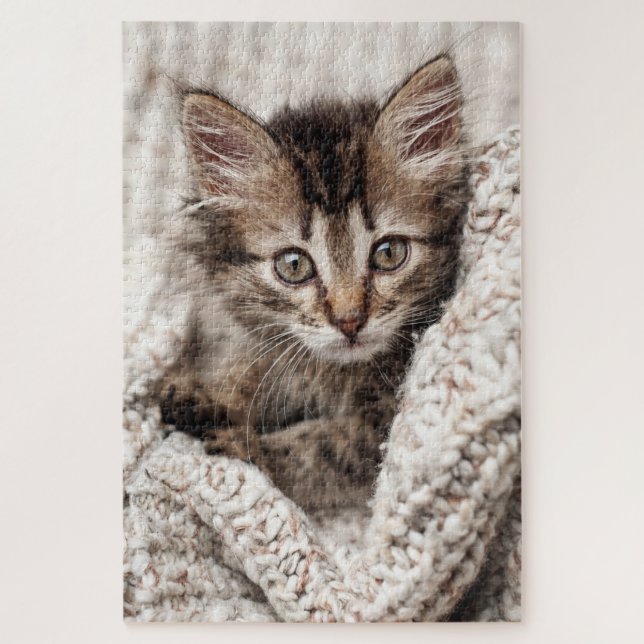 Cute Kitten Cat Wool Knitted Blanket Pet Nature Jigsaw Puzzle (Vertical)