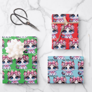 cute kitten cat Wrapping Paper Flat Sheet Set of 3