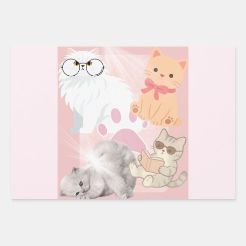 Cute Kitten Cats Pink Pattern Gift Wrapping Paper