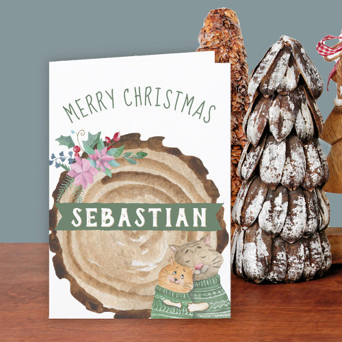 Cute Kitten Cats Rustic Merry Christmas Holiday Card Cute Kitten Cats Rustic Merry Christmas Holiday Card