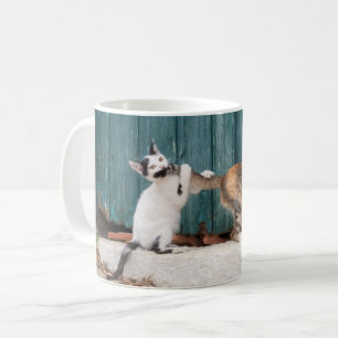 Cute Kitten Chasing Mom's Tail Funny Cat Photo - Coffee Mug