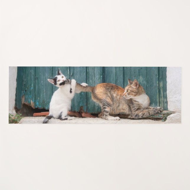 Cute Kitten Chasing Mom's Tail Funny Cat Photo - Yoga Mat (Front (Horizontal))