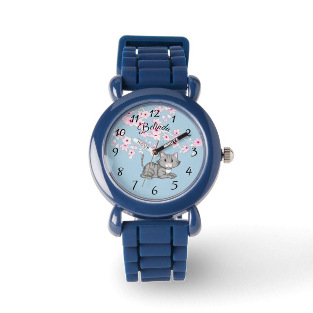 Cute Kitten Cherry Blossom Girl´s Name Watch (Front)