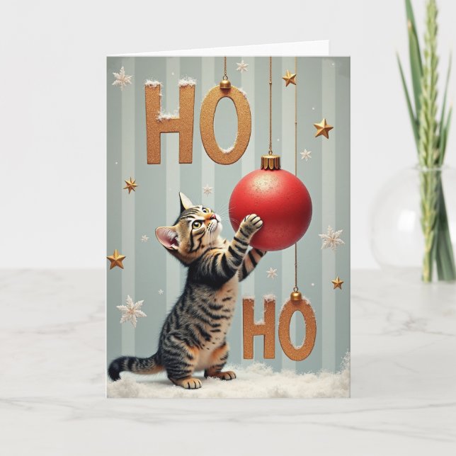 Cute Kitten Christmas Ho Ho Card (Front)