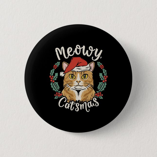 Cute Kitten Christmas Santa Hat Meowy Catmas Men W Button (Front)