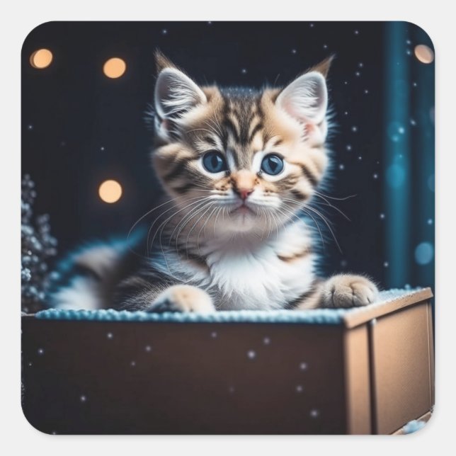 Cute Kitten Christmas Square Sticker (Front)