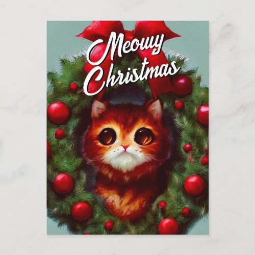 Cute Kitten Christmas Wreath Holiday Postcard