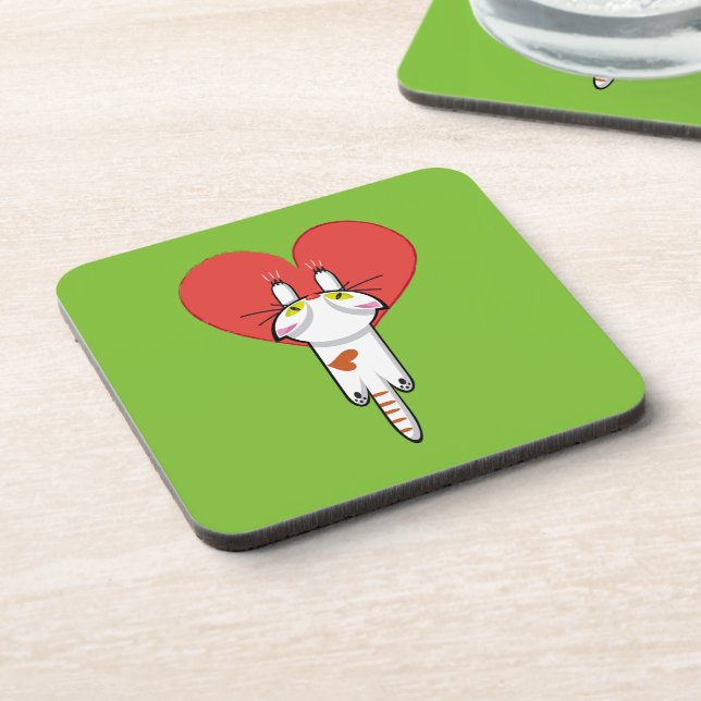 Cute kitten clinging to love. Cat, cat, kitten. Beverage Coaster (Left Side)