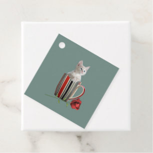 Cute kitten coffee mug photo flower green modern favor tags