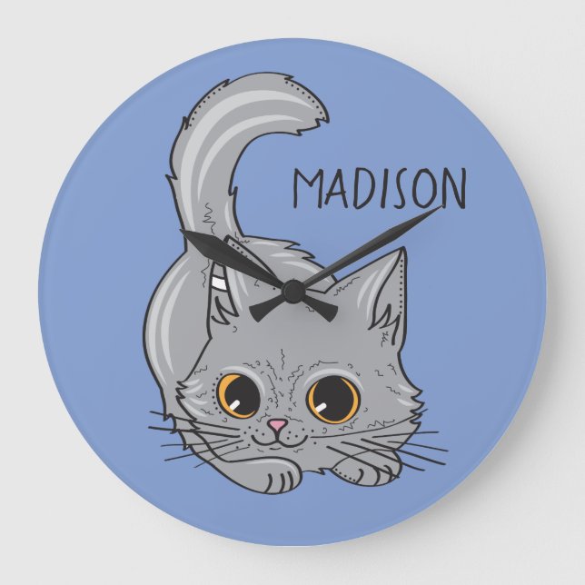 Cute Kitten custom name & color wall clock (Front)