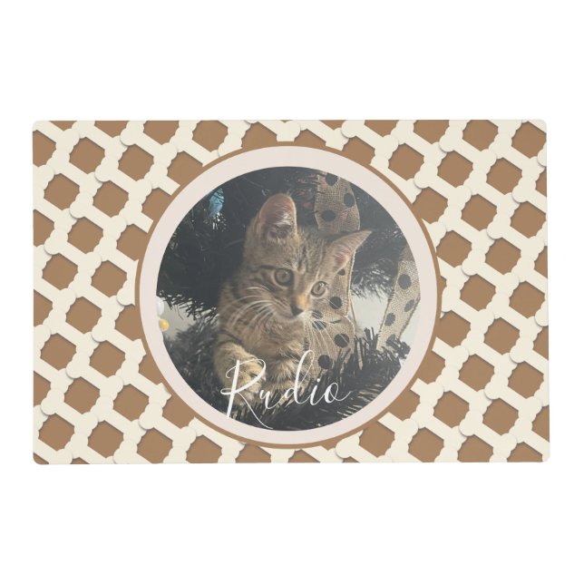 Cute Kitten Dog Pet Photo Bone Pattern Name Placemat (Front)