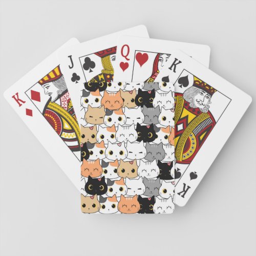 Cute kitten doodle seamless pattern Playing Cards