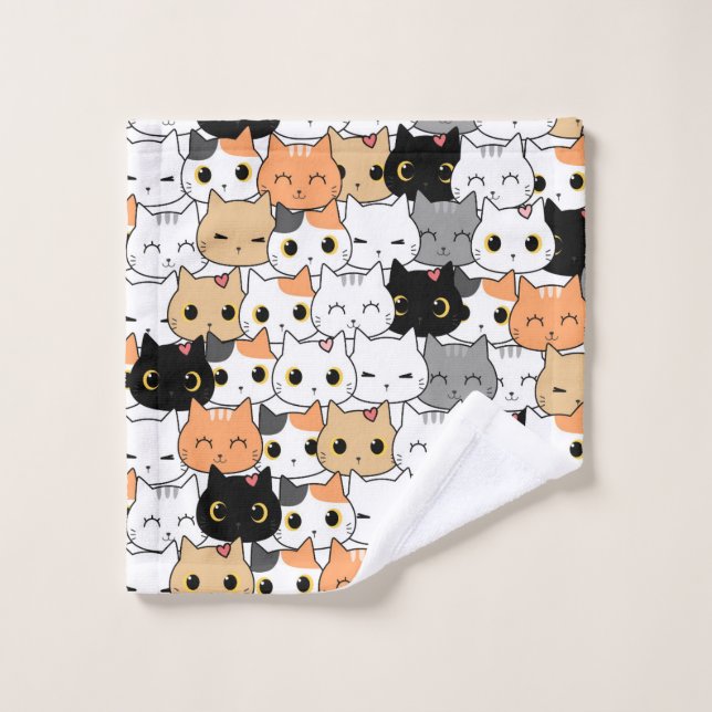 Cute kitten doodle seamless pattern Wash Cloth (Wash Cloth)