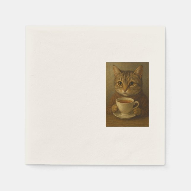 Cute kitten drinking tea with you. napkins (Front)