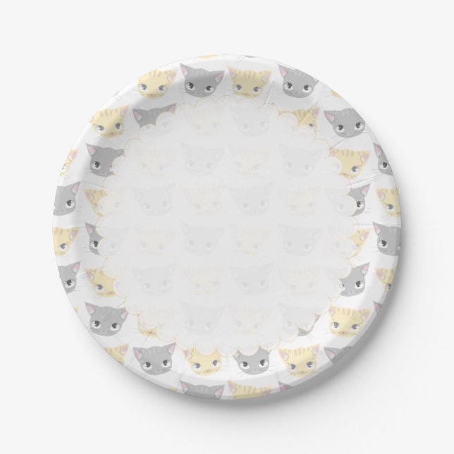 Cute Kitten Face Pattern Paper Plates (Front)