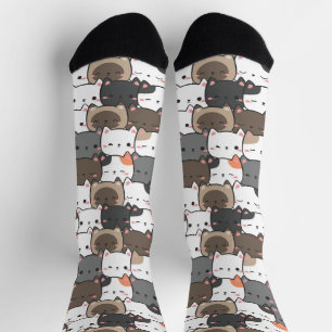 Cute Kitten Faces Colorful Illustration Pattern Socks