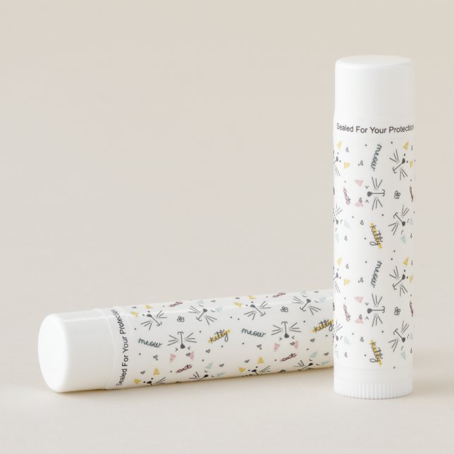 Cute Kitten Faces Illustration Pattern With Text Lip Balm (Front)
