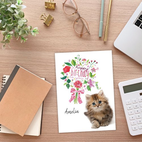 Cute Kitten Floral Bouquet Birthday Card