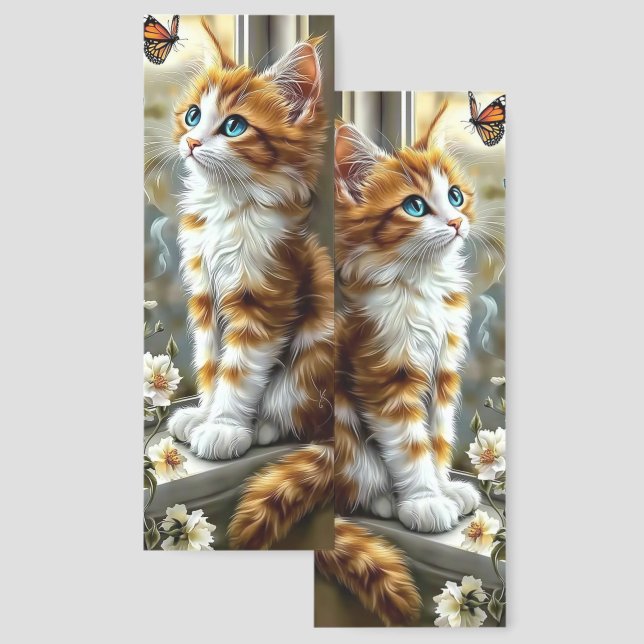 Cute Kitten Flowers Butterfly Bookmarks (Front & Back)