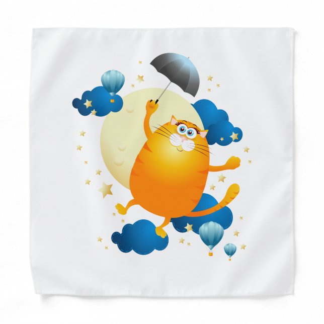 Cute Kitten Flying with Umbrella Bandana (Front)