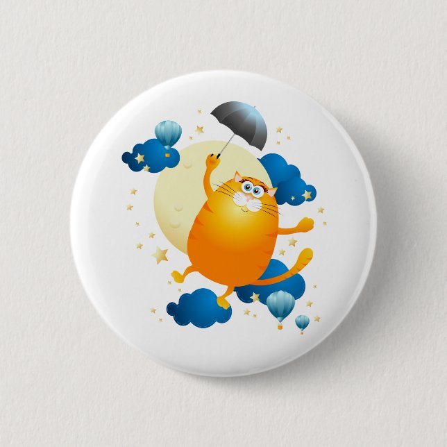Cute Kitten Flying with Umbrella Button (Front)