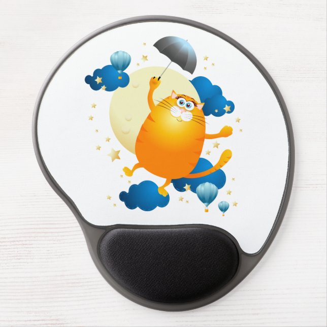 Cute Kitten Flying with Umbrella Gel Mouse Pad (Front)