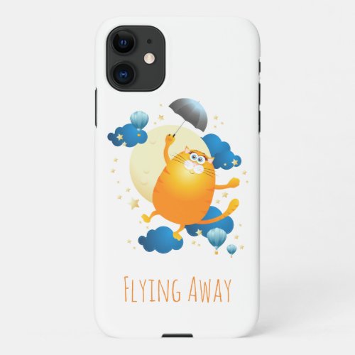 Cute Kitten Flying with Umbrella iPhone 11 Case