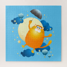 Cute Kitten Flying with Umbrella