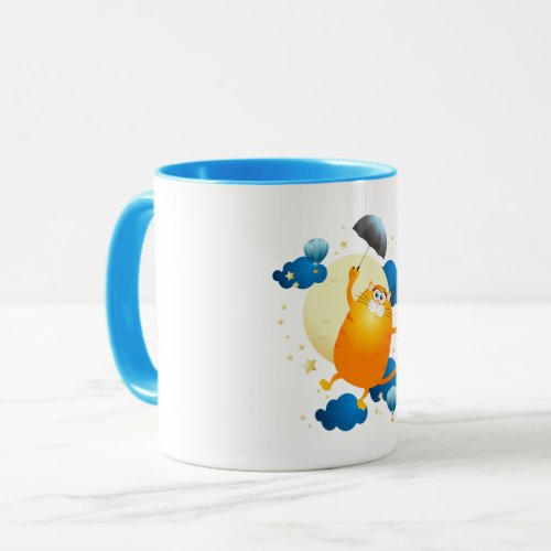 Cute Kitten Flying with Umbrella Mug