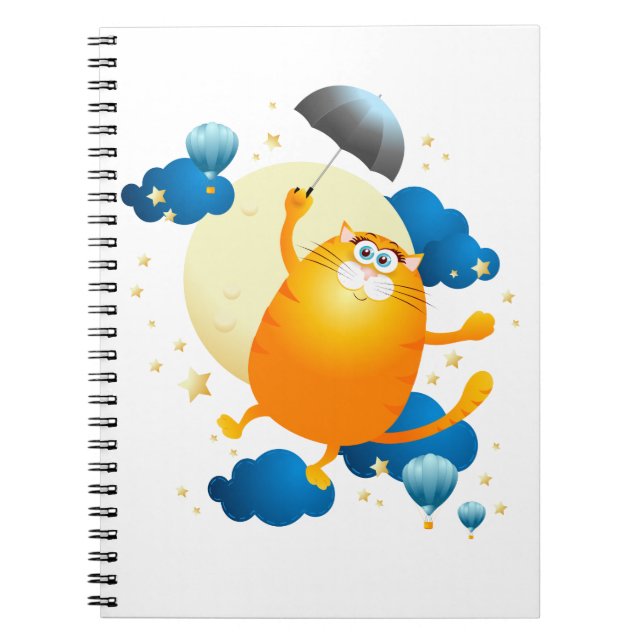Cute Kitten Flying with Umbrella Notebook (Front)