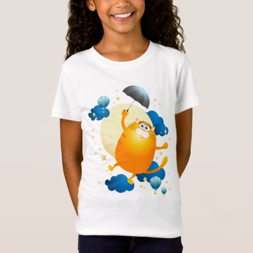 Cute Kitten Flying with Umbrella T_Shirt