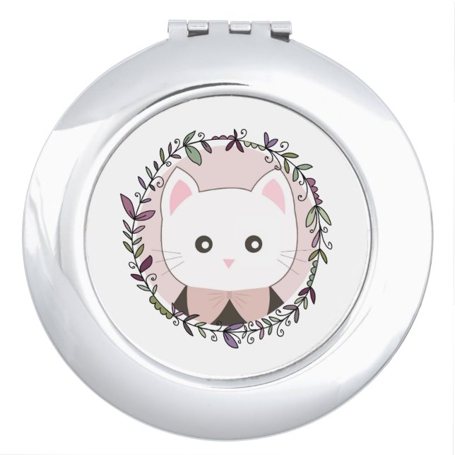 Cute Kitten Framed by Flowers Compact Mirror (Front)