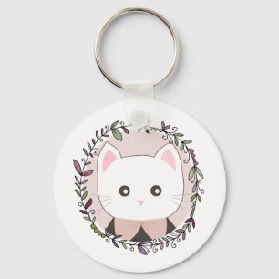 Cute Kitten Framed by Flowers Keychain