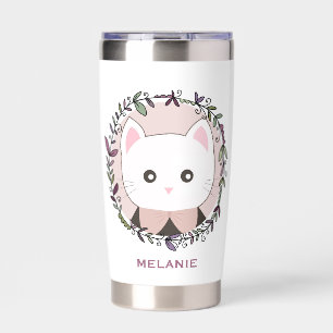 Cute Kitten Framed by Flowers Personalised Insulated Tumbler