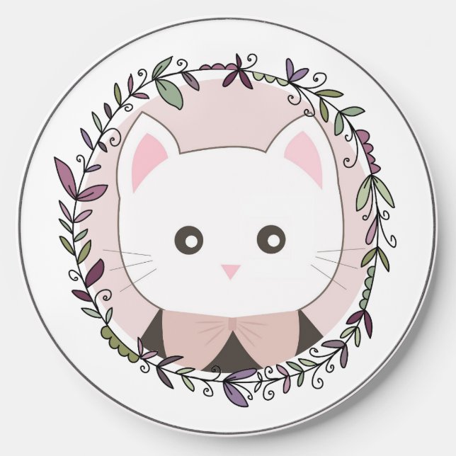 Cute Kitten Framed by Flowers Wireless Charger (Front)