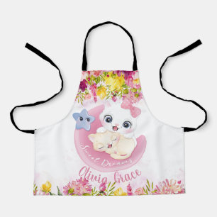 Cute Kitten Friends Blush Pink Flowers Custom Apron